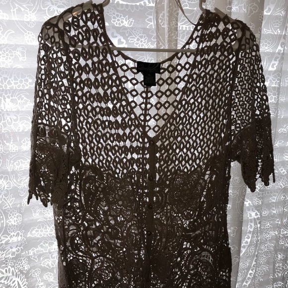 Quesions Other - New Boho Crochet Lace Taupe Button up